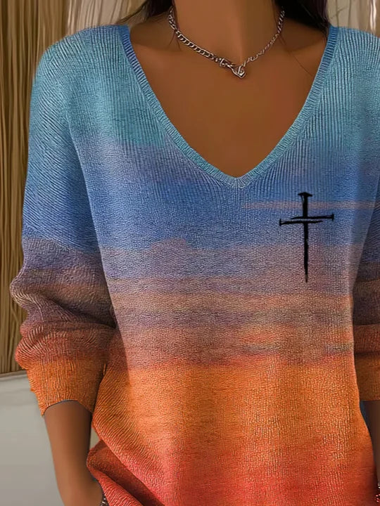 Women's Long Sleeve T-shirt Spring/Fall As Picture Abstract Printing V Neck Daily Going Out Casual Top