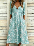 Floral Vintage Half Open Collar Dress With No