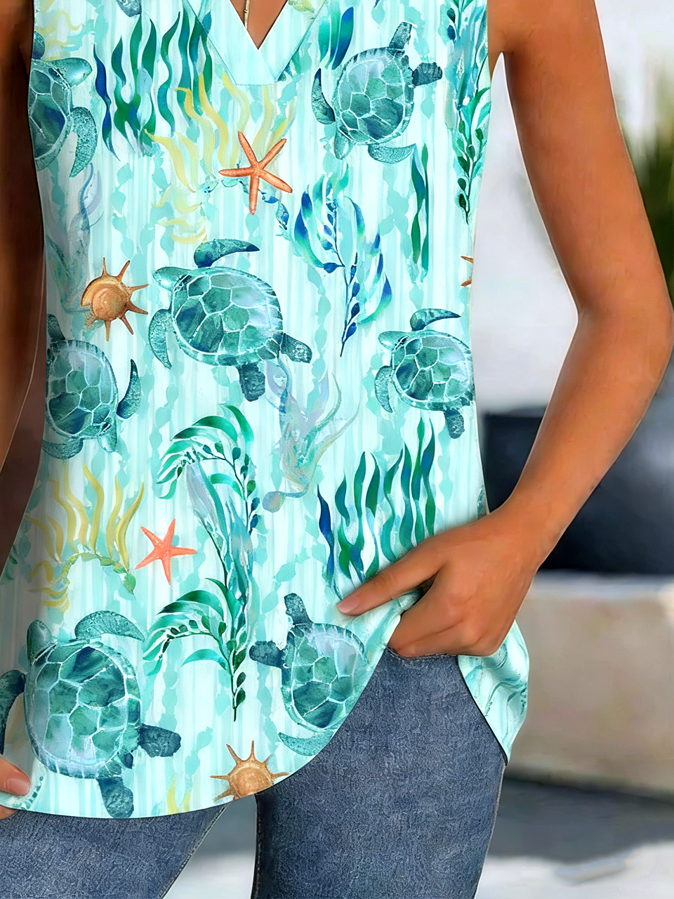 Casual V Neck Cotton Loose Tank Top