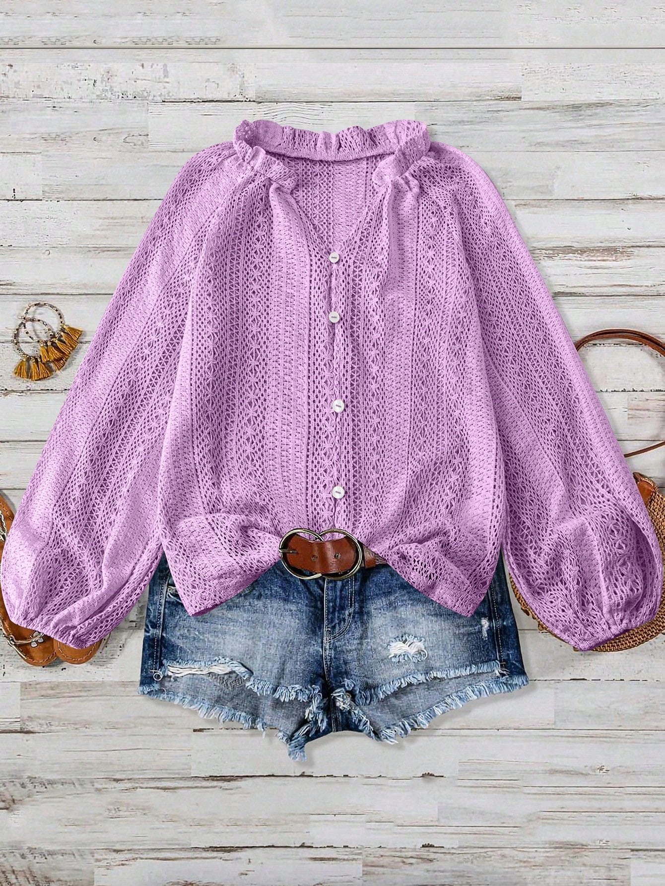 Women's Long Sleeve Shirt Spring/Fall White Plain Split Joint V Neck Daily Going Out Casual Top
