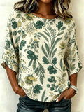 Cotton And Linen Floral Vintage Loose Casual Top