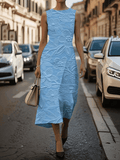 Regular Fit 3D Printing Elegant Crew Neck Dress With No