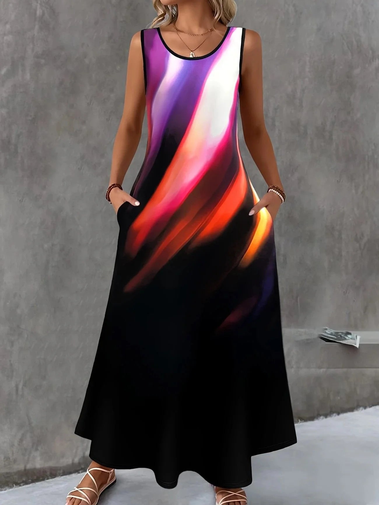 Gradient Pattern Vintage Dress With No