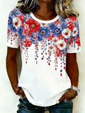 Women's Short Sleeve T-shirt Summer White Independence Day (Flag) Printing Jersey Crew Neck Daily Going Out Casual Top