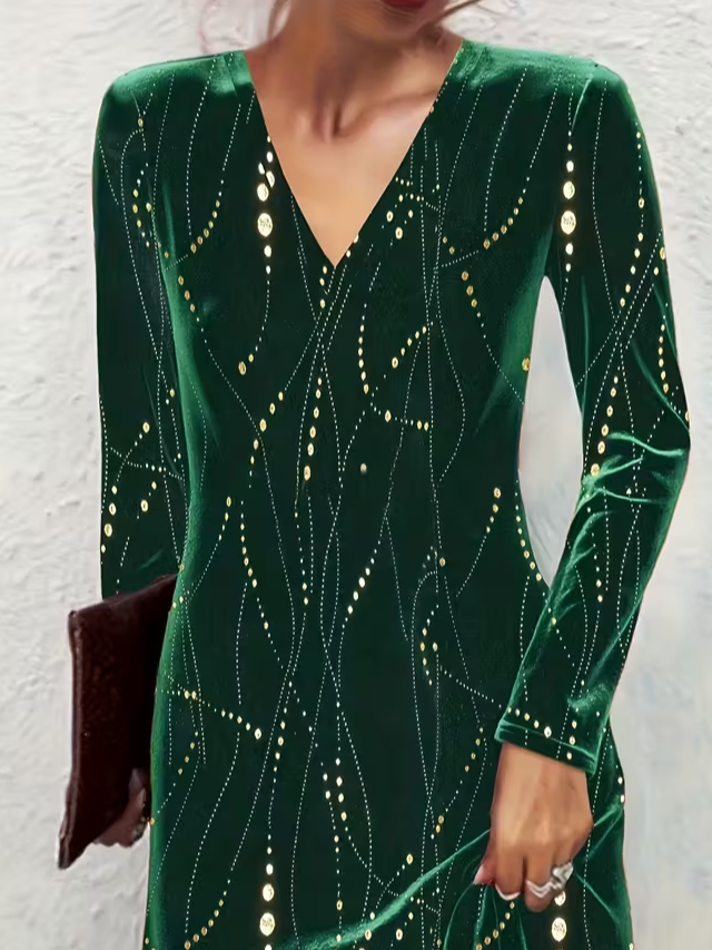 Women's abstract print V-neck long-sleeved dress