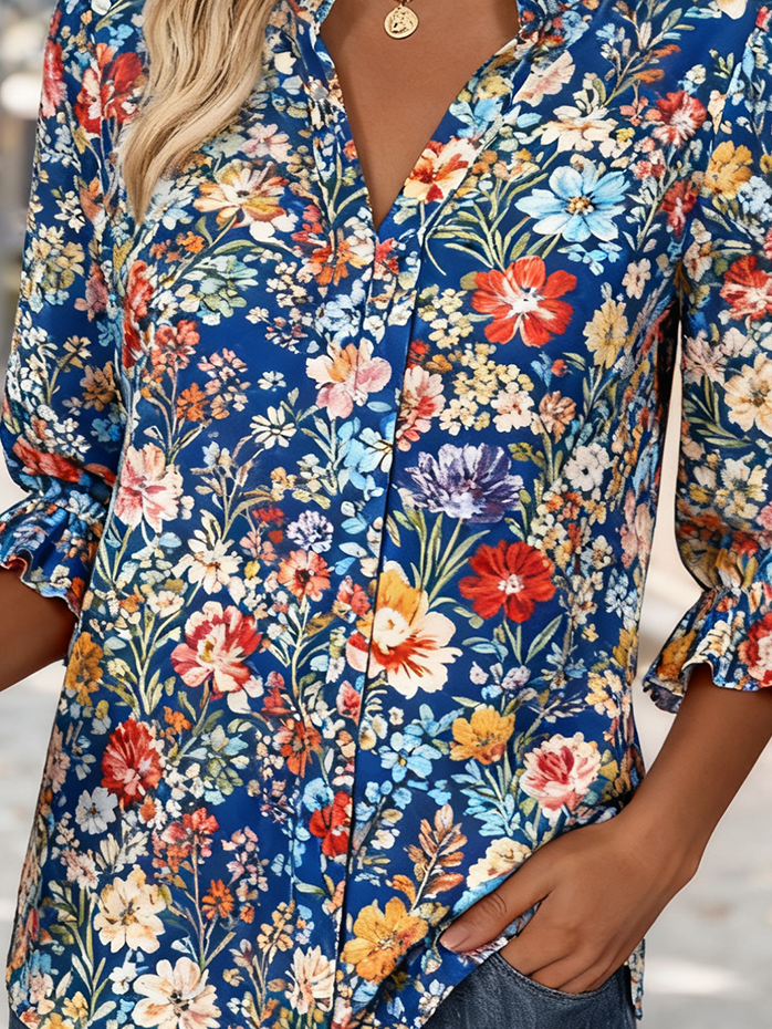 V Neck Elegant Linen Blend Shirt