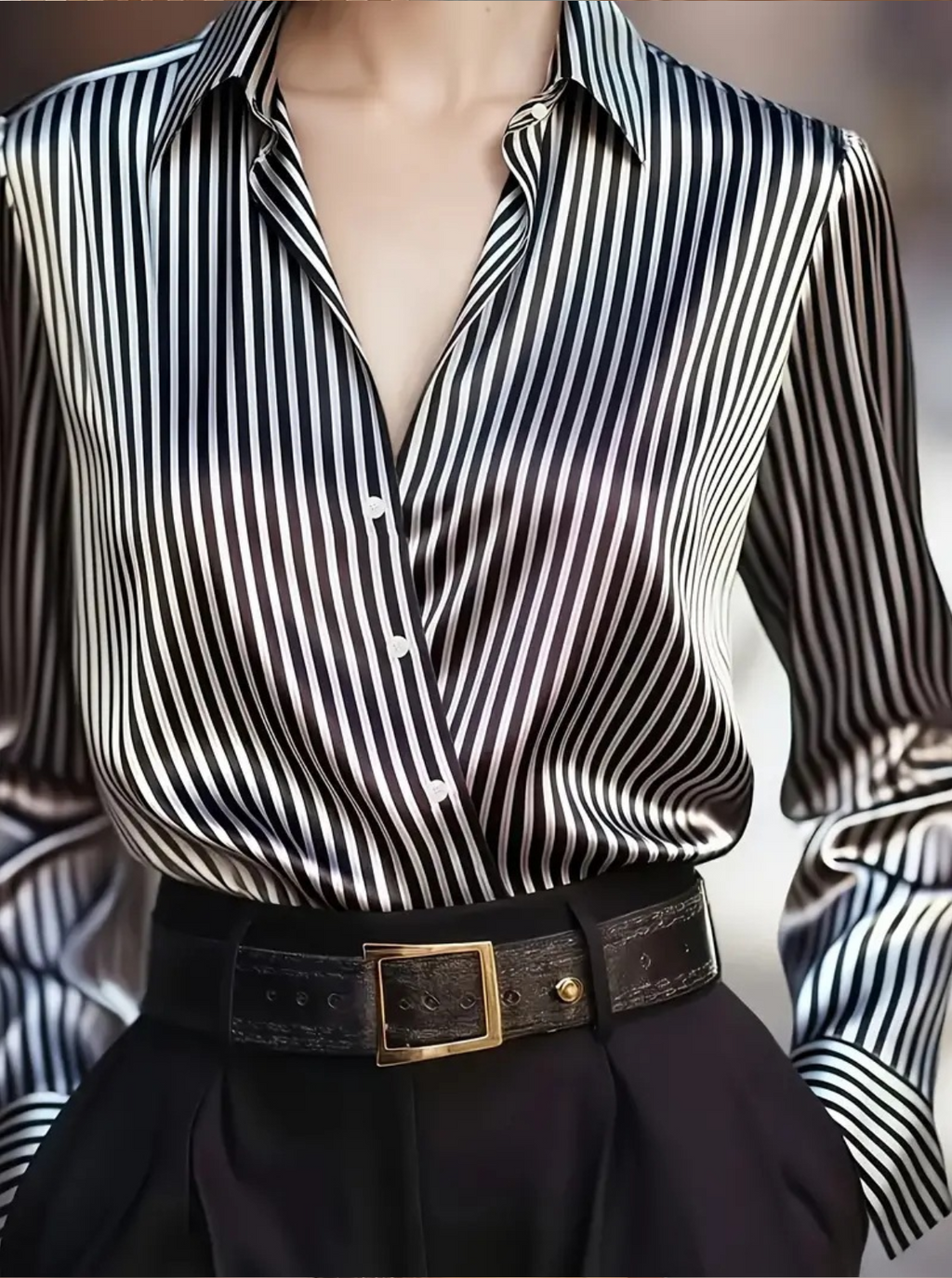 Vintage/Elegant Striped Long Sleeved Shawl Collar Shirt