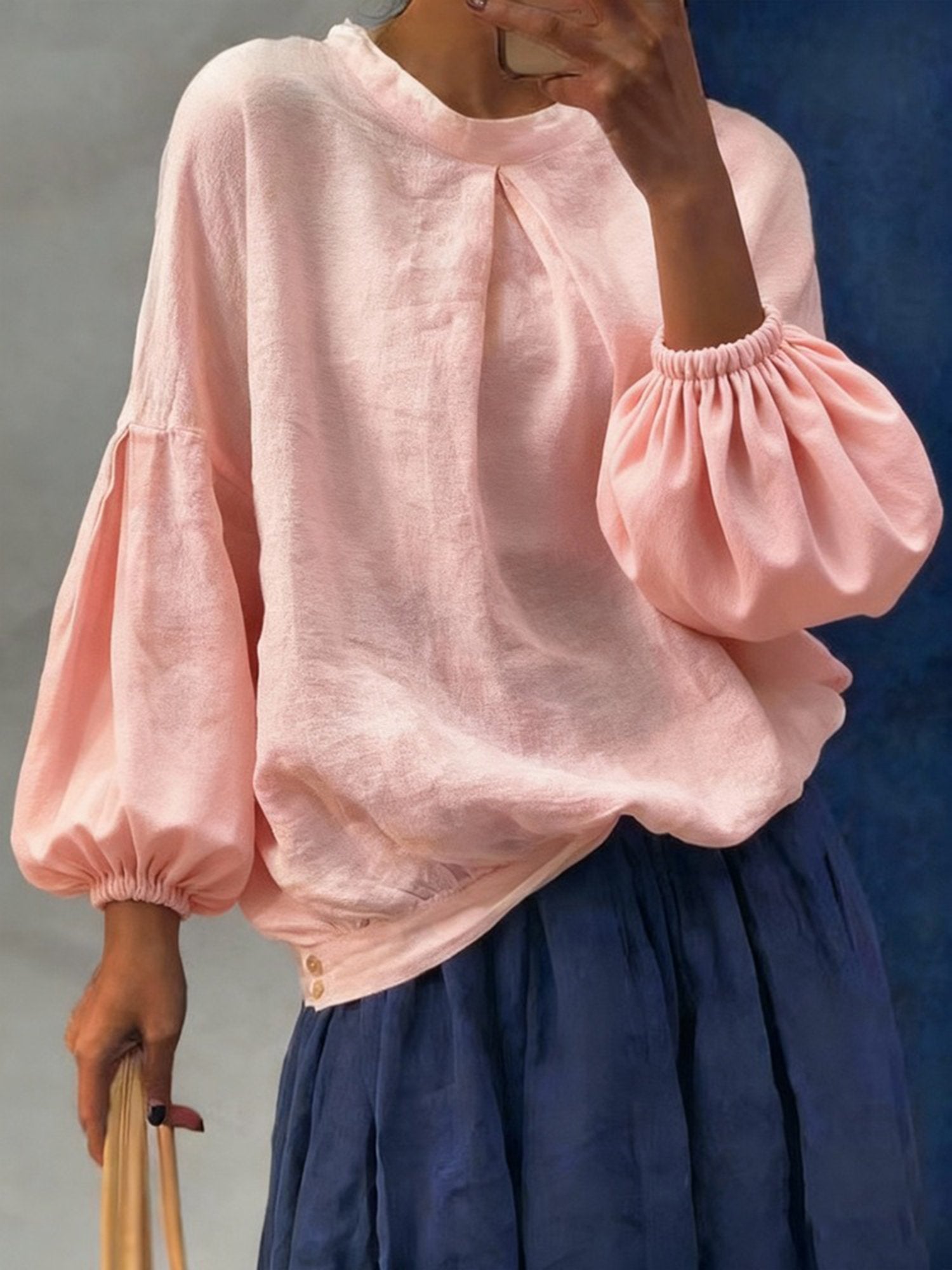 Casual Plain Stand Collar Blouse