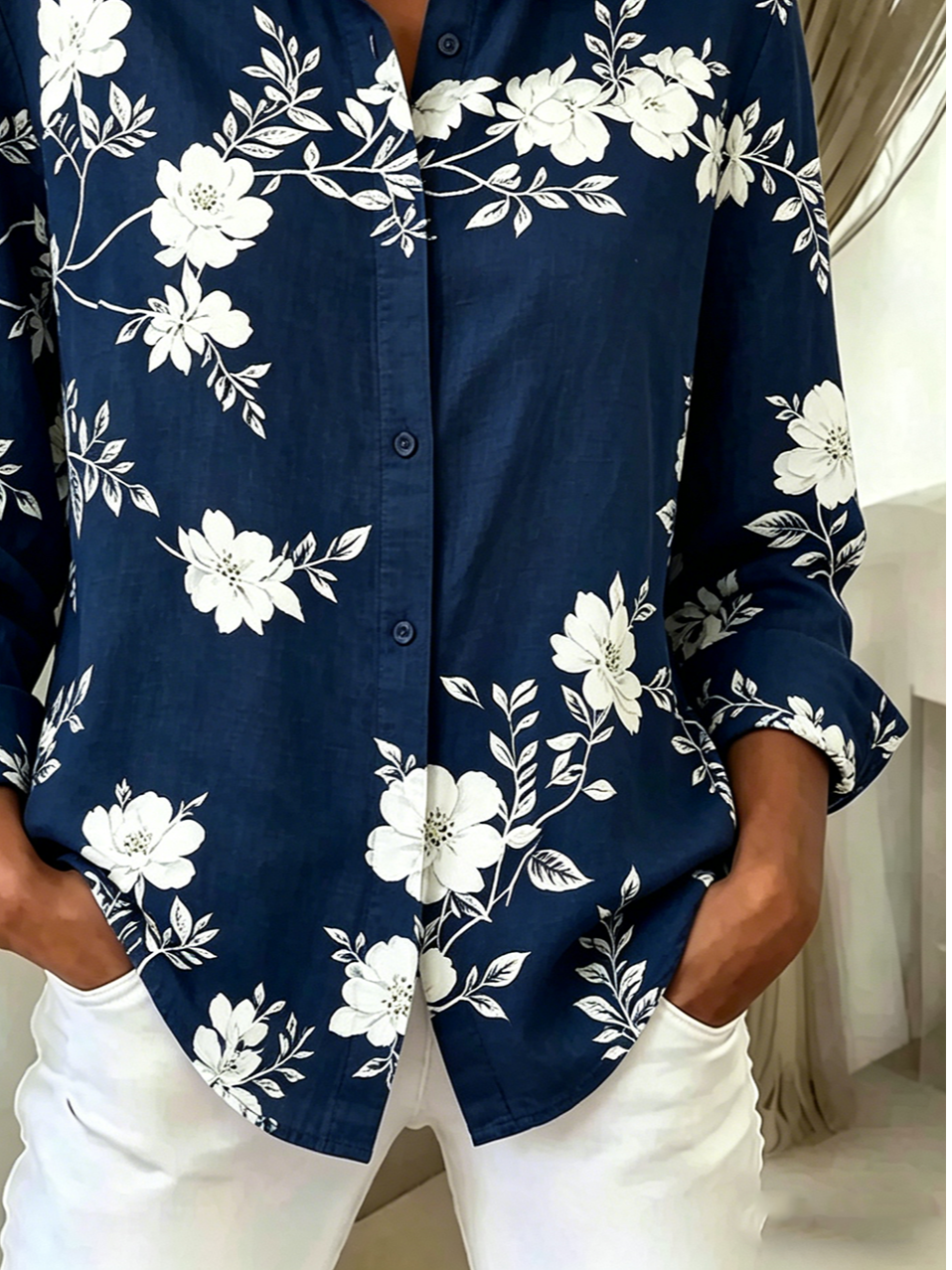Floral Shirt Collar Casual Loose Shirt