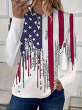 Women's July 4th Independence Day Flag Print Round Neck Long Sleeve T-Shirt