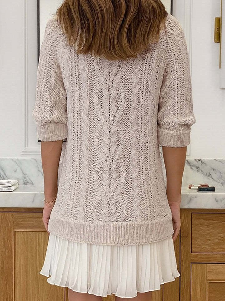 Women's Long Sleeve Autumn Pink Geometric Split Joint Crew Neck Daily Going Out Sexy Mini A-Line Sweater Dress