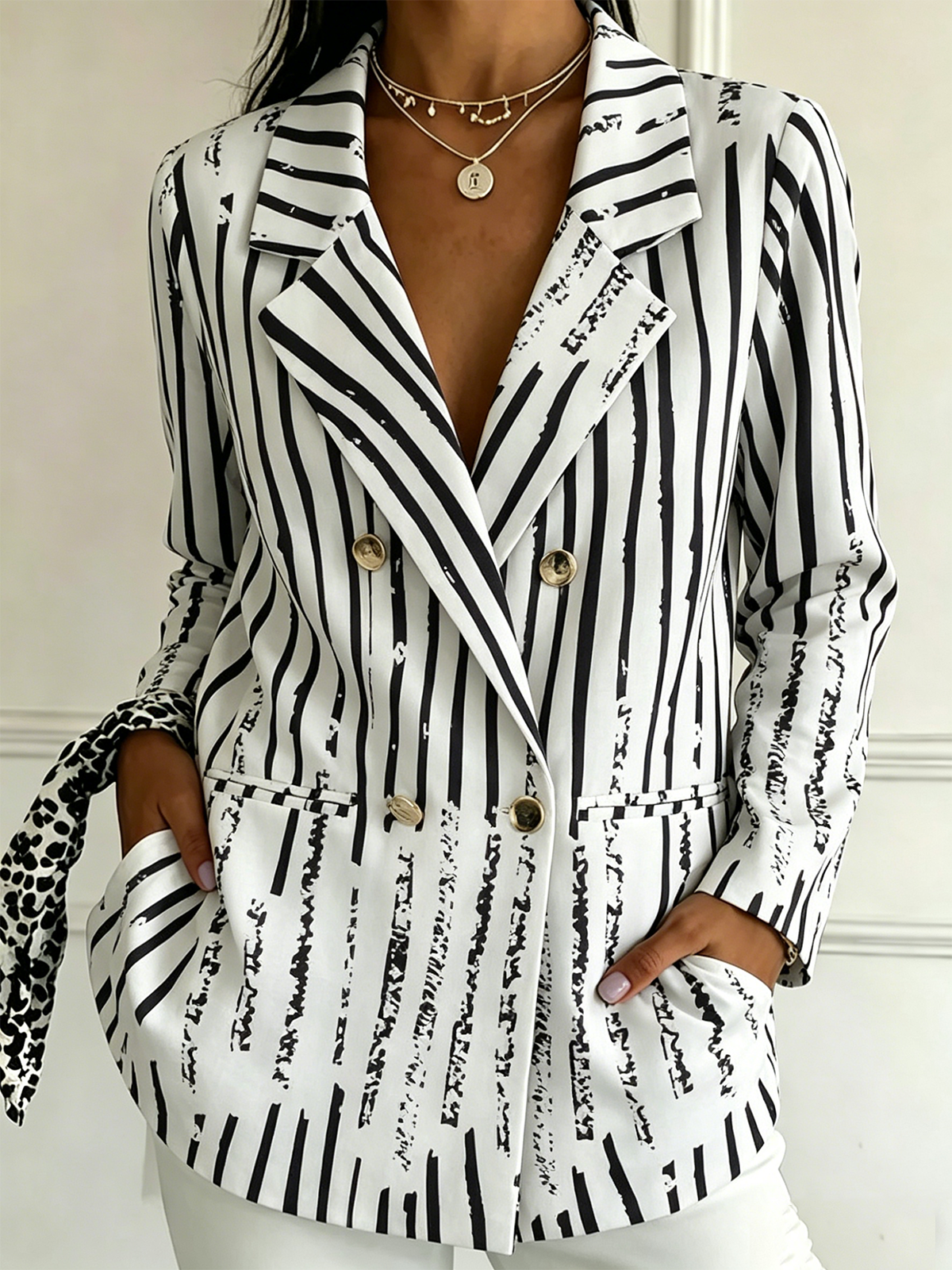 Elegant Striped Loose Others Blazer