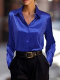 Women's Elegant Satin Long Sleeve Shawl Collar Zebra Shirt