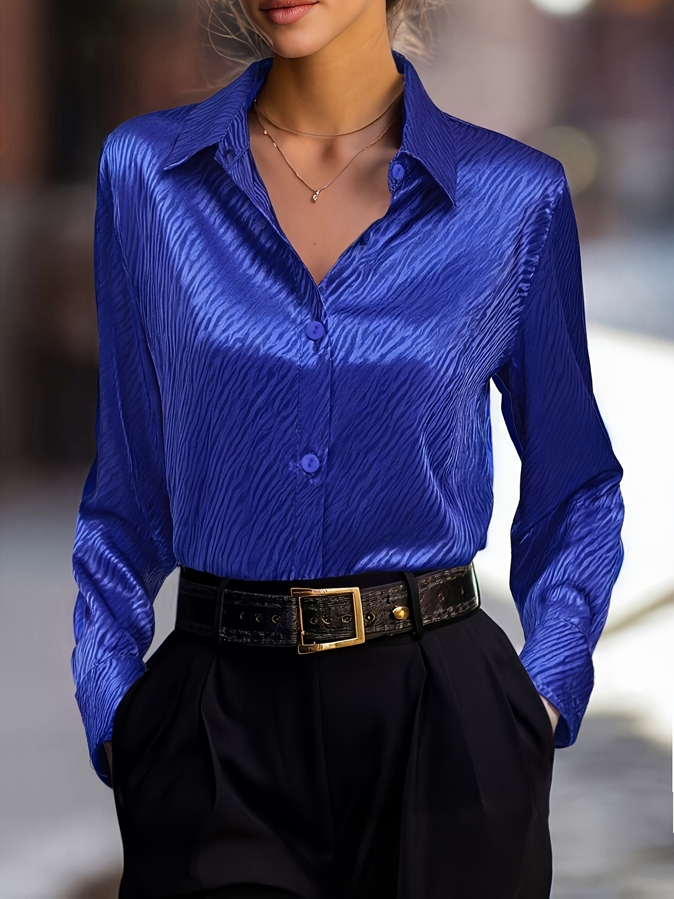 Women's Elegant Satin Long Sleeve Shawl Collar Zebra Shirt