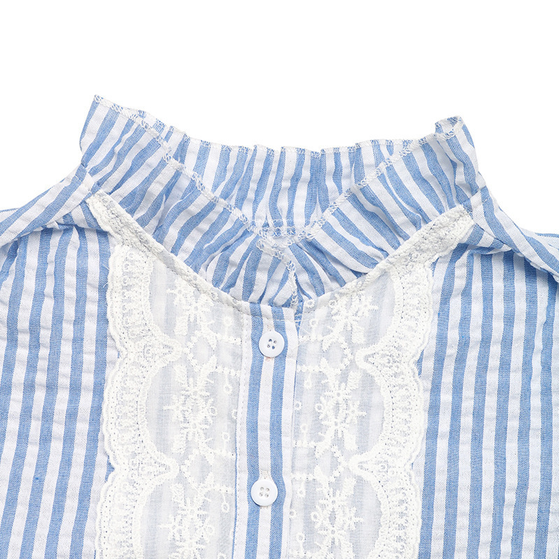Striped Stand Coller Ruffle Short Sleeve Summer Daily Going Out Casual Shirt
