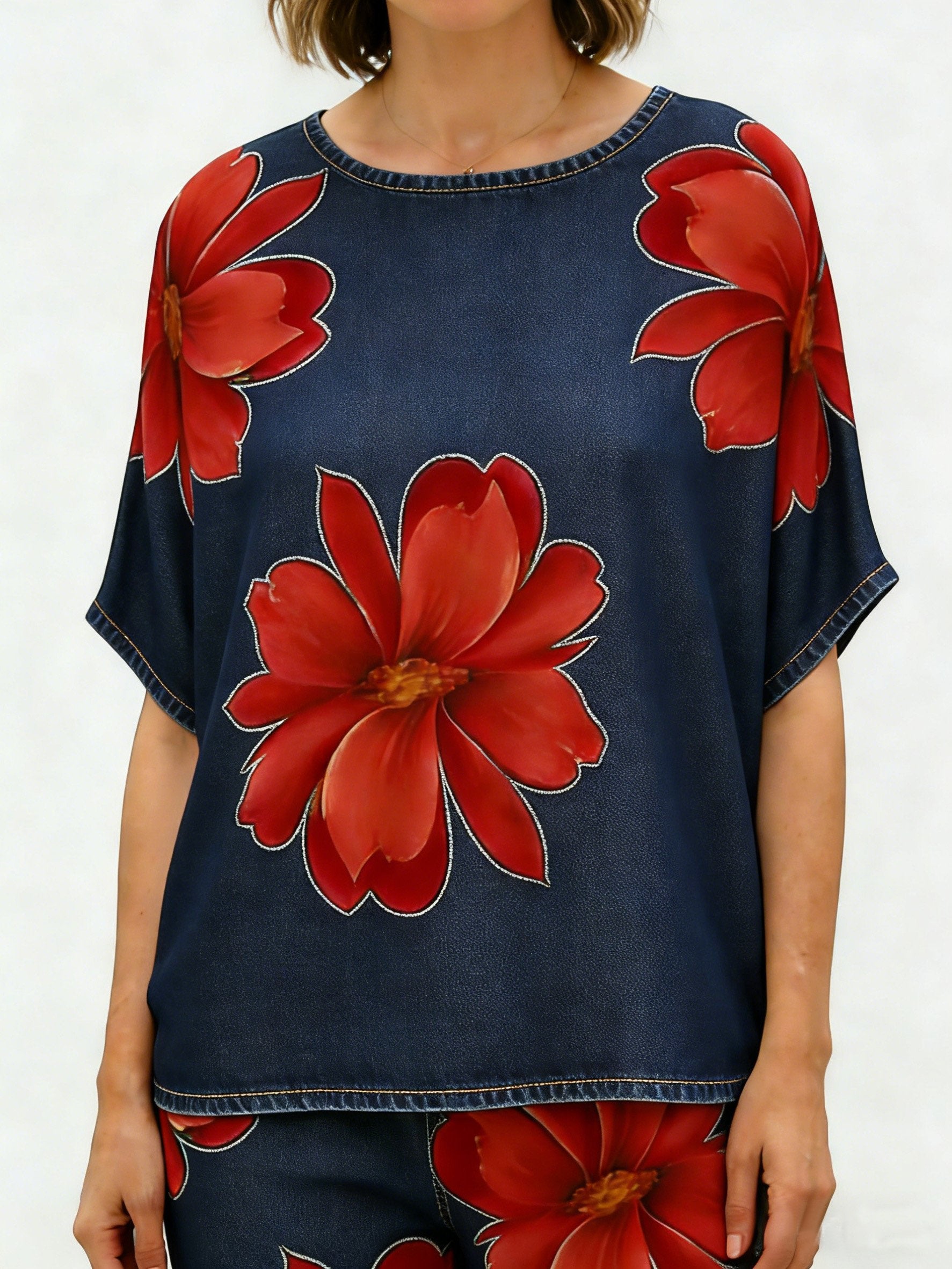 3D Printing Crew Neck Loose Summer Going Out Casual Top