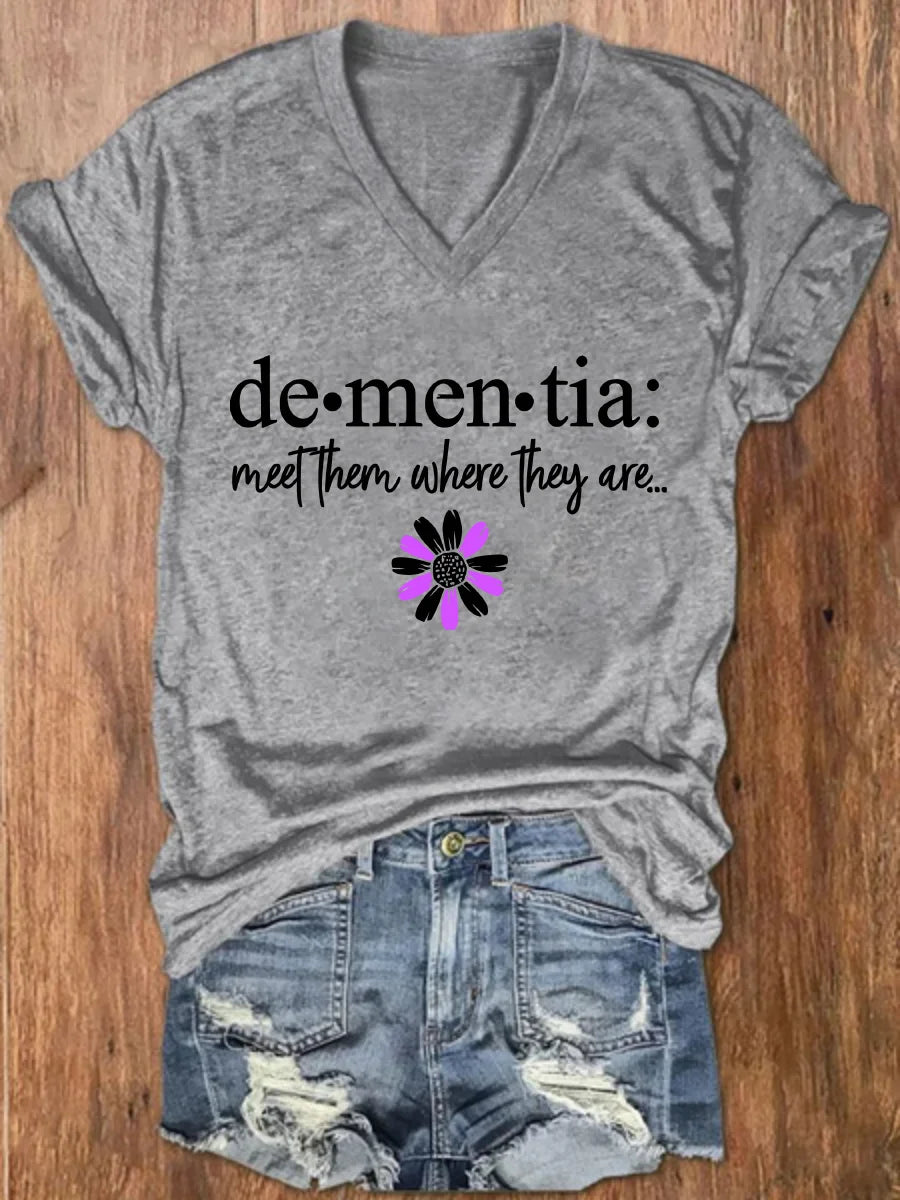 Alzheimers Awareness Support Dementia Loose Crew Neck Simple T-Shirt