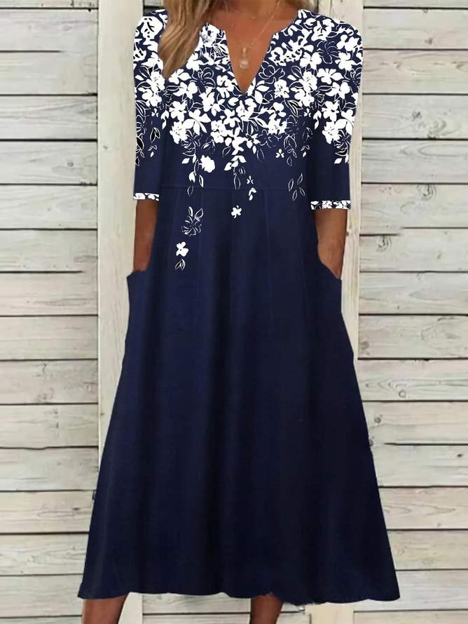 Women's Short Sleeve Summer Black Floral Printing V Neck Daily Going Out Casual Maxi H-Line Fit & Flare Dress Dress