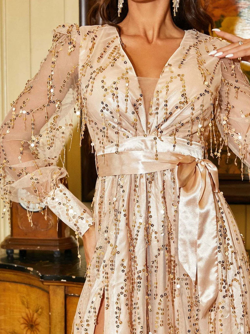 Sequined party event evening dress long dress