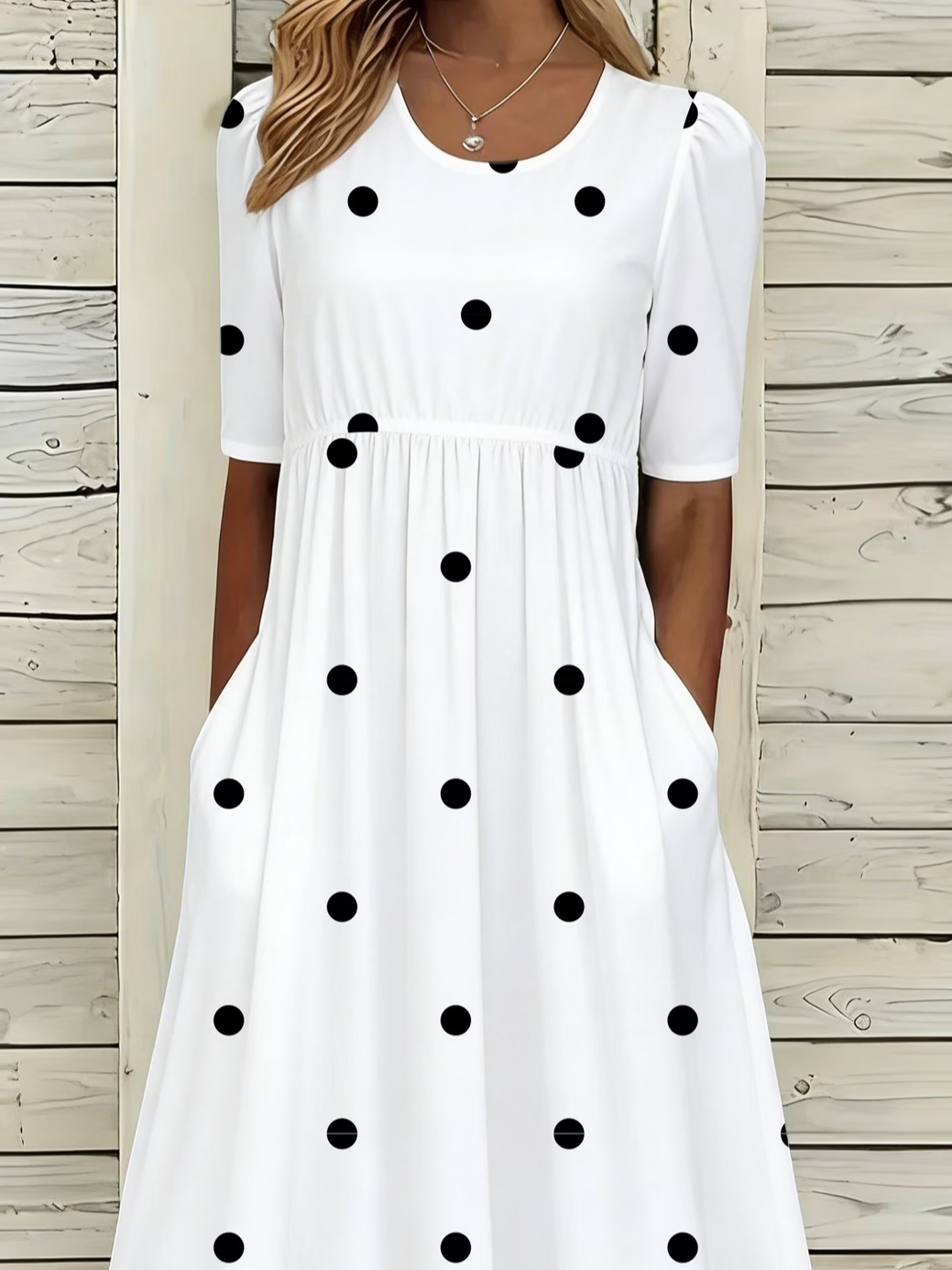 Women's Half Sleeve Summer White Polka Dots Printing Crew Neck Daily Going Out Casual Maxi H-Line Dress