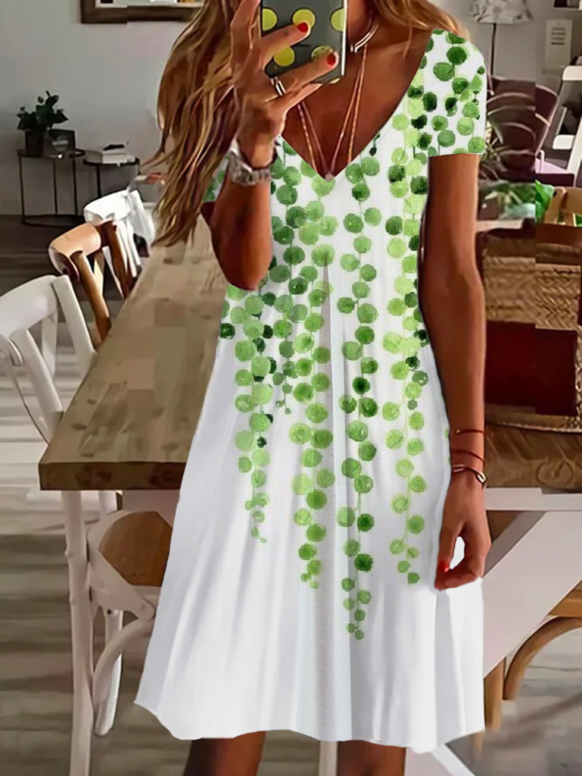 Women's Floral Spring Print Casual V-Neck Short Sleeve Dress