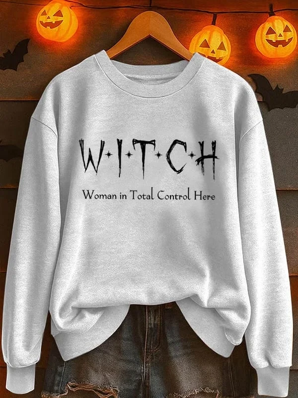 Women's Halloween Witch Casual Long Sleeve Crew Neck Sweatshirt