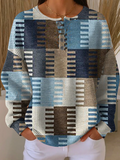 Women's Abstract Print Button-Up Casual Waffle Knit Sweatshirt