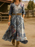 Vintage V Neck Gradient Pattern Dress With No