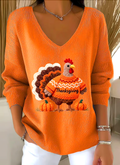 Casual V Neck Cotton Animal Sweater