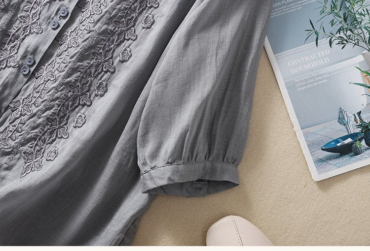 Elegant Linen Blend Shawl Collar Shirt