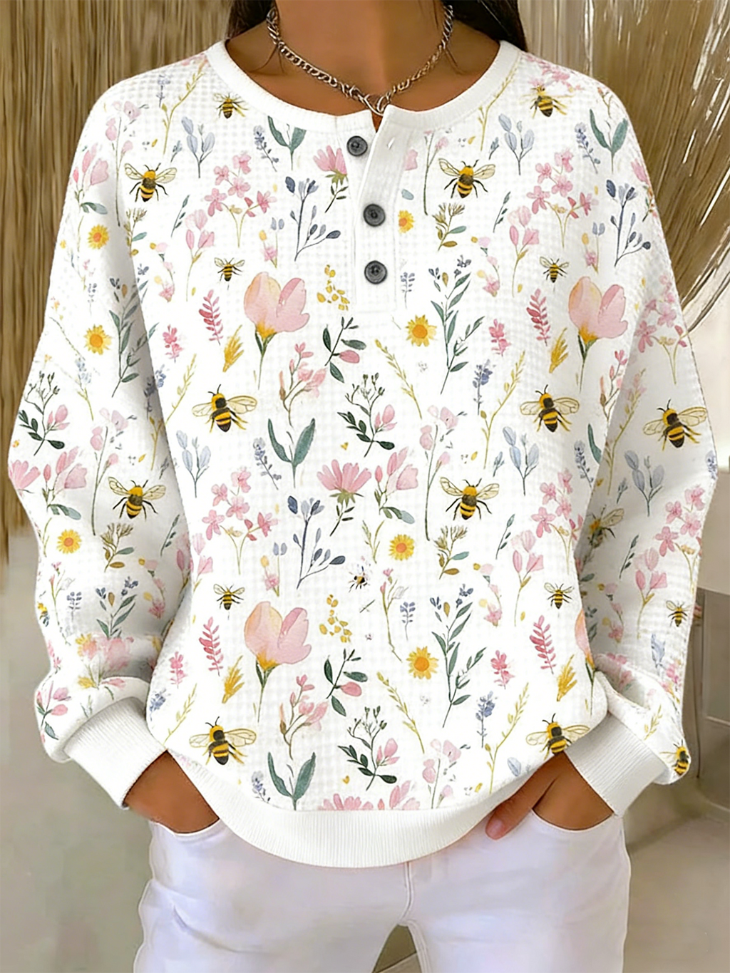 Floral Others Loose Casual Sweatshirt