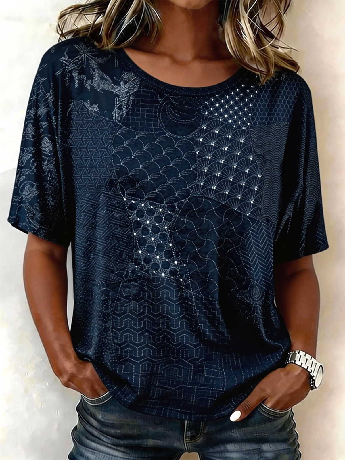 Japanese Traditional Sashiko Art V Neck Comfy T Shirt