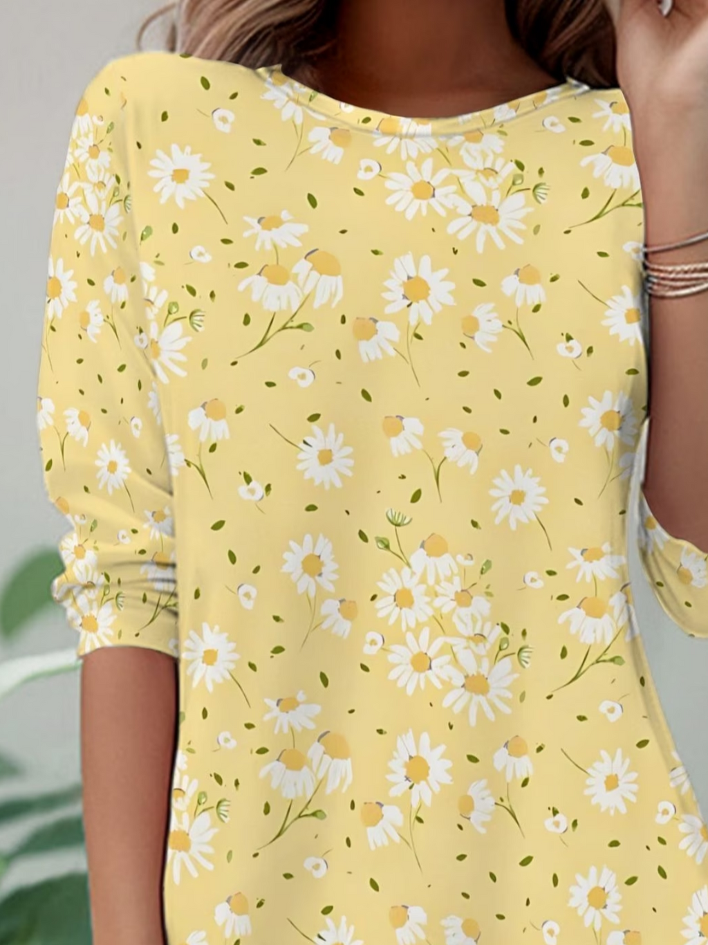 Women's Long Sleeve T-shirt Spring/Fall Yellow Floral Jersey Crew Neck Daily Going Out Casual Top