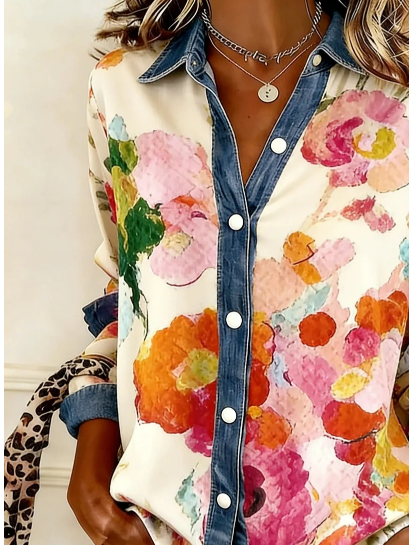 Floral Shirt Collar Loose Casual Shirt