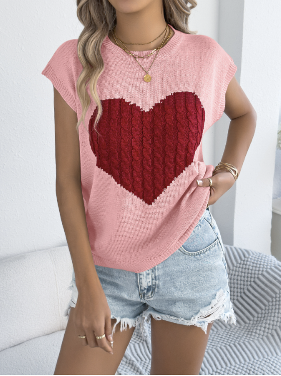Knitted Heart Print Casual Regular Fit Batwing sleeve Crew Neck Valentine's Day Going Out Knit Top
