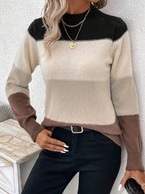 Wool-Blend Striped Elegant Crew Neck Sweater