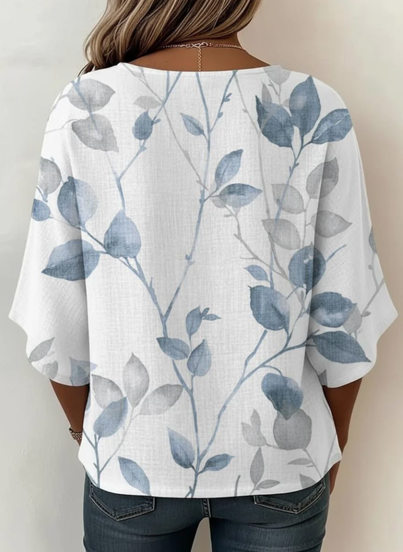 Loose Crew Neck Elegant Leaf Shirt