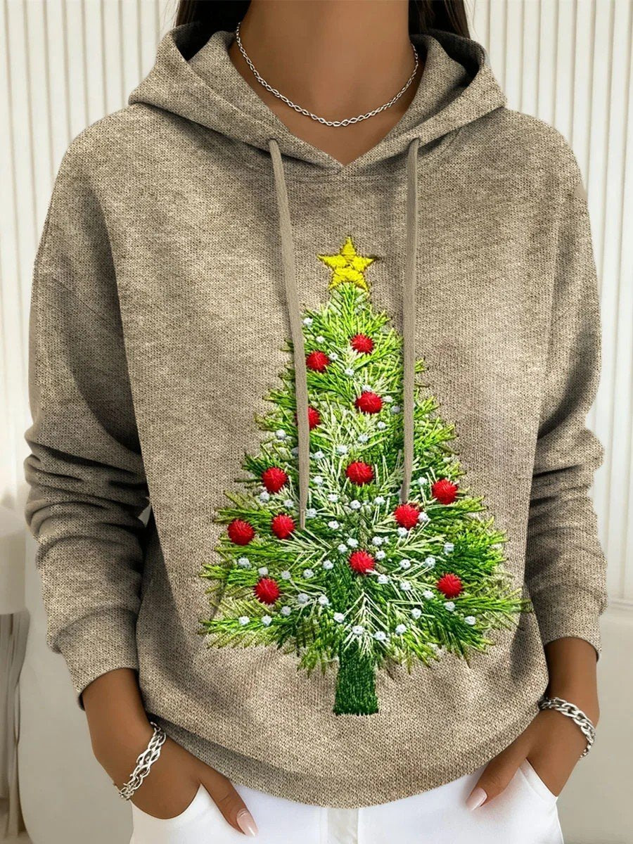 Women's Christmas Tree Print Casual Hooded Sweatshirt
