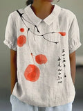 Elegant Linen Blend Floral Shawl Collar Shirt