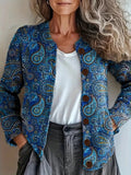 Crew Neck Casual Paisley Knitted Cardigan