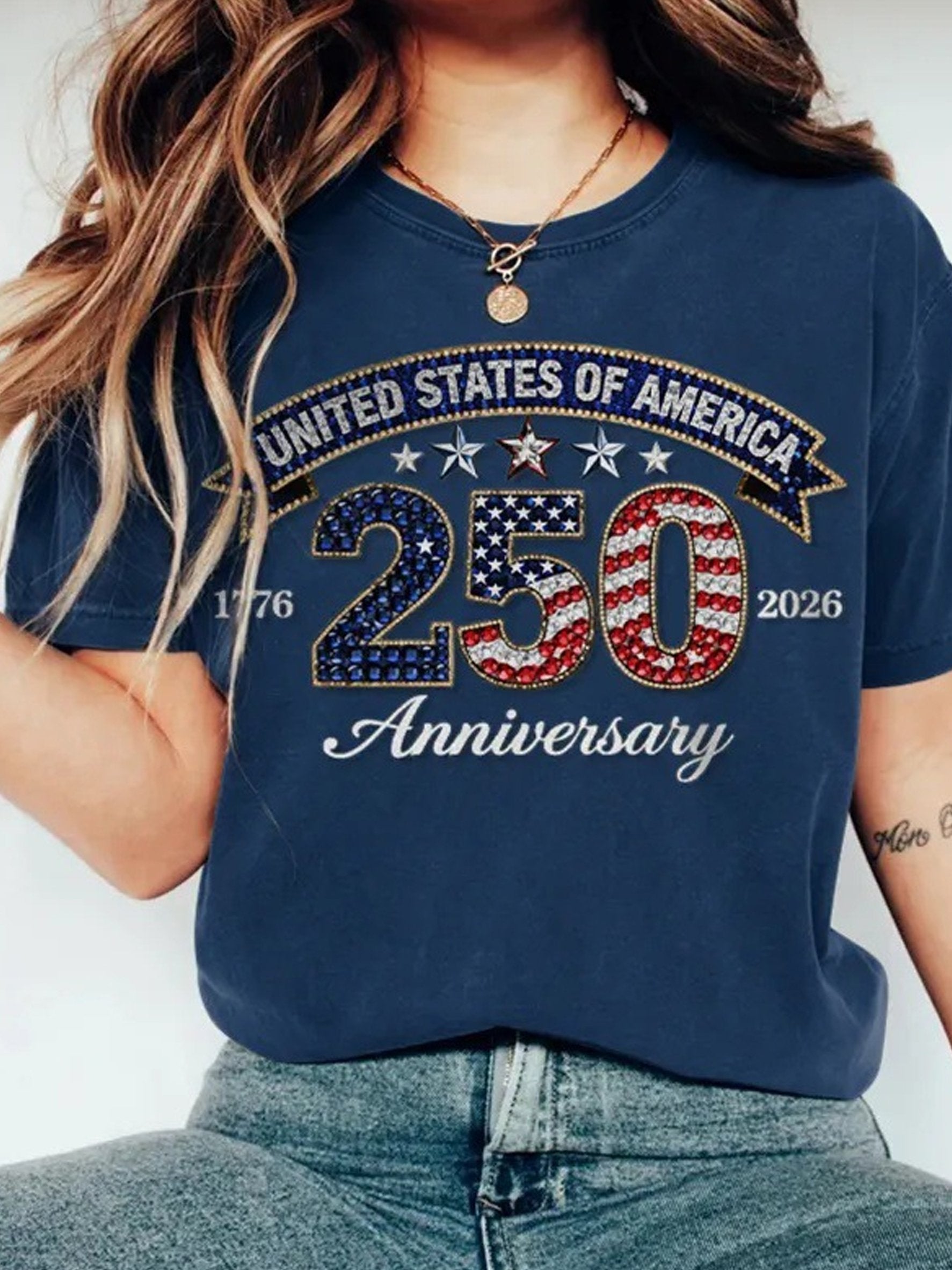 3D printing America Flag 250th Anniversary Vintage Crew Neck Short Sleeve T-Shirt