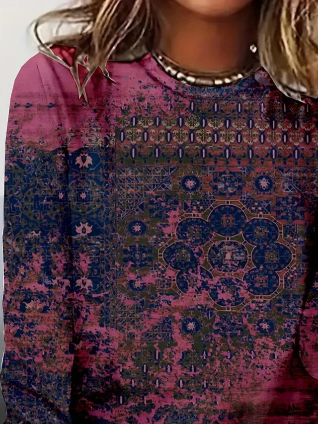 Women's Long Sleeve T-shirt Spring/Fall Purple Abstract Printing Jersey Crew Neck Daily Going Out Casual Top