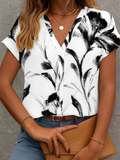 Women's Short Sleeve Shirt Summer White Floral Printing V Neck Daily Going Out Casual Top