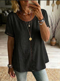 Cotton-Blend Crew Neck Vintage Plain T-Shirt