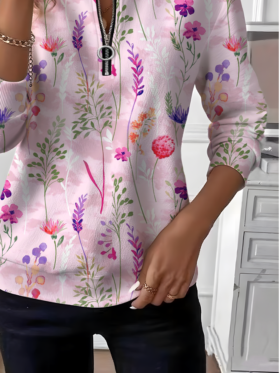 Crew Neck Casual Chrysanthemum Sweatshirt