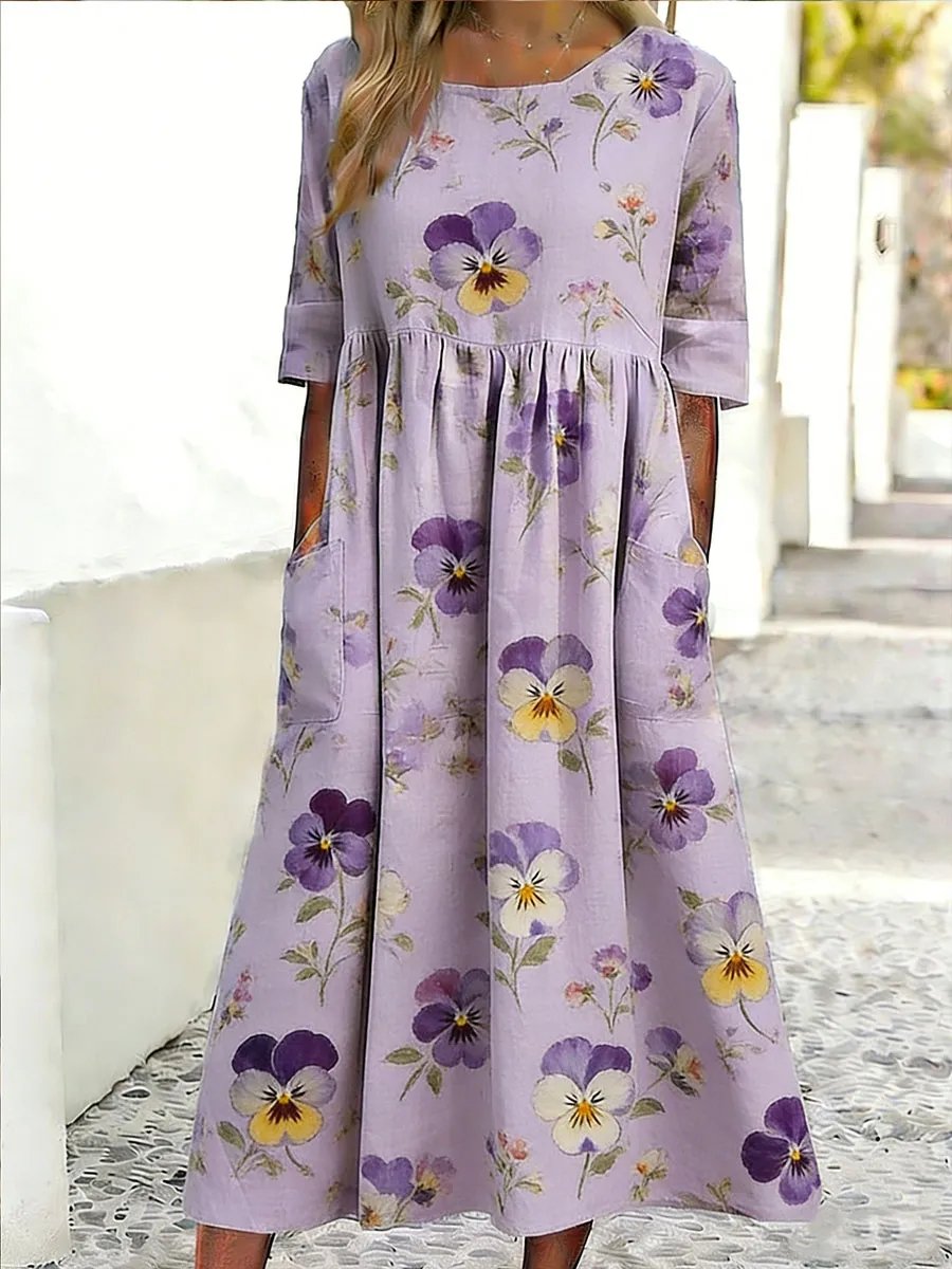 Elegant Loose Crew Neck Dress With No