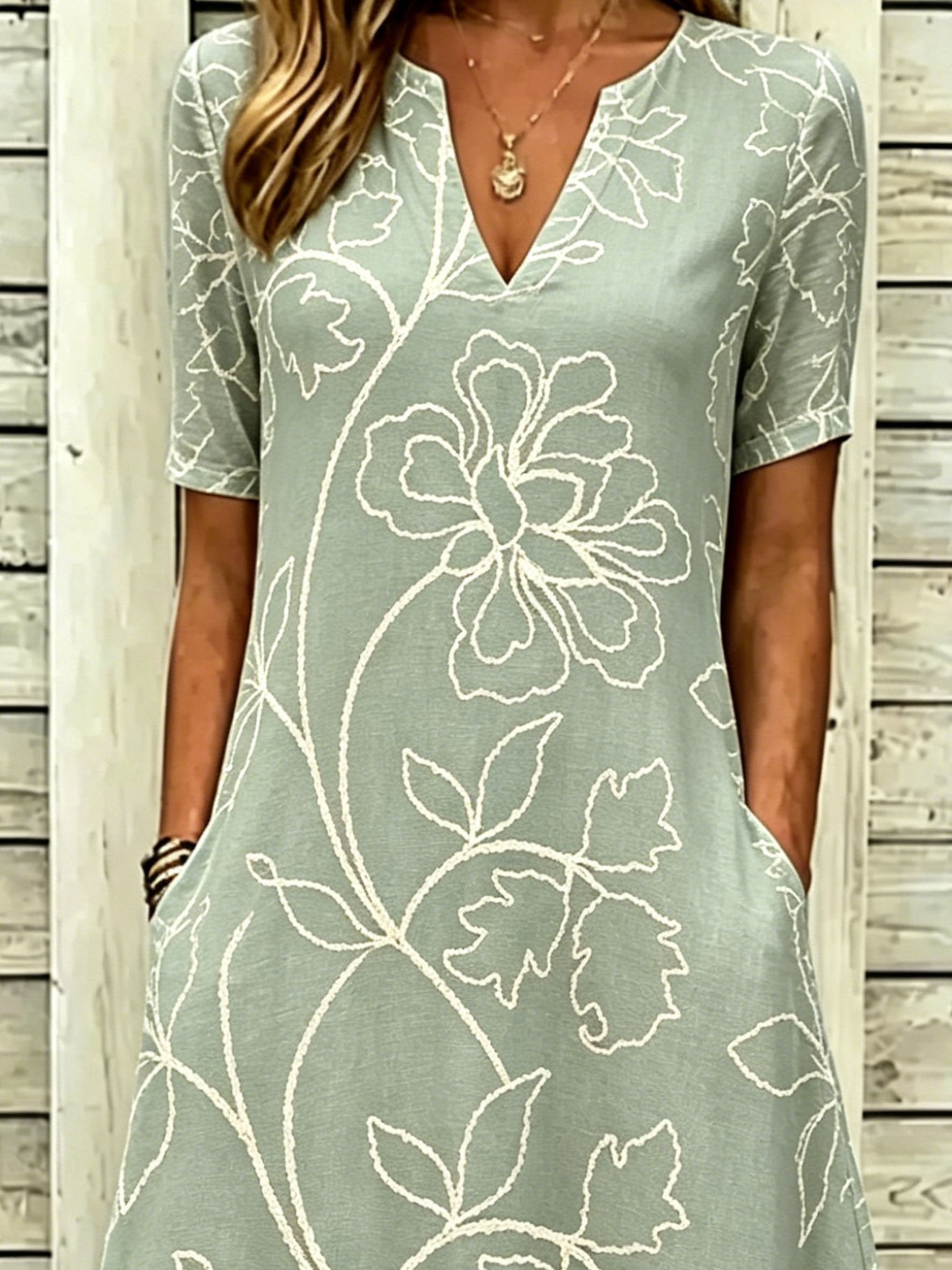 Elegant Vintage Floral Print V Neck Short Sleeve Casual Maxi Dress