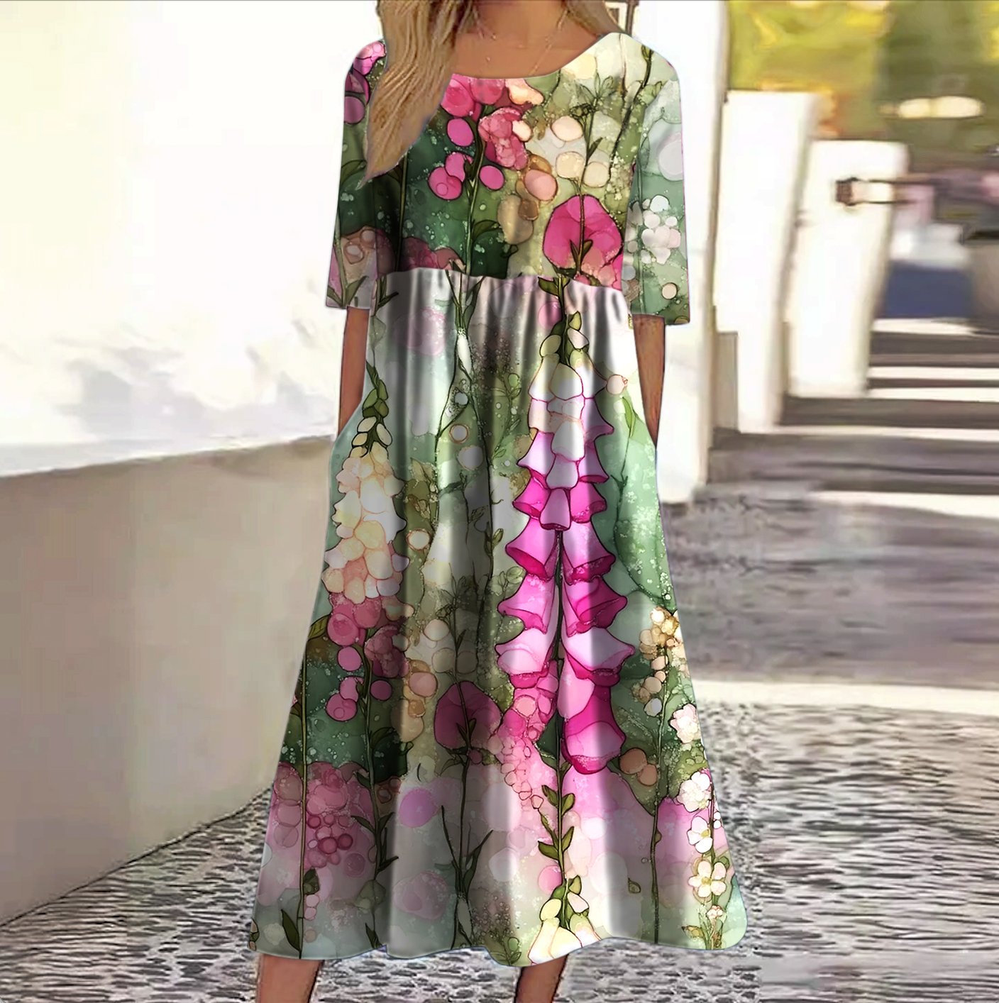 Casual Crew Neck Cotton Regular Fit Dress With No Belt
