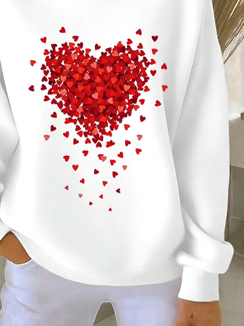 Valentine's Day Crew Neck Simple Cotton-Blend Sweatshirt