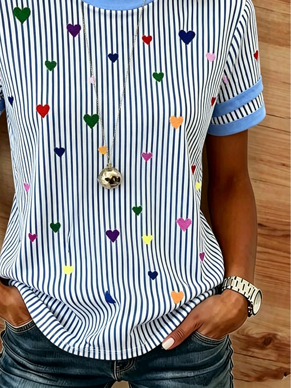 Regular Fit Heart/Cordate Casual T-Shirt